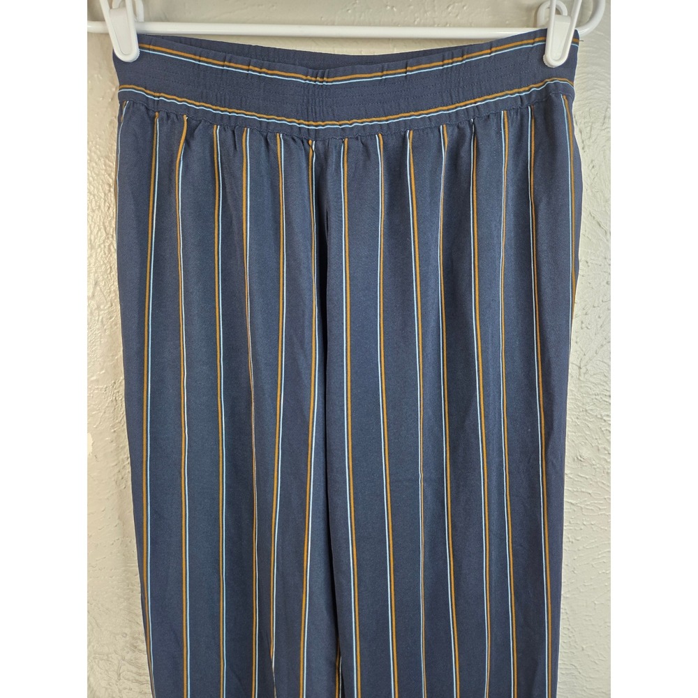 Lafayette 148 Striped Wide Leg Pants S Navy Blue Relaxed Pull On Career Trousers - Picture 7 of 10